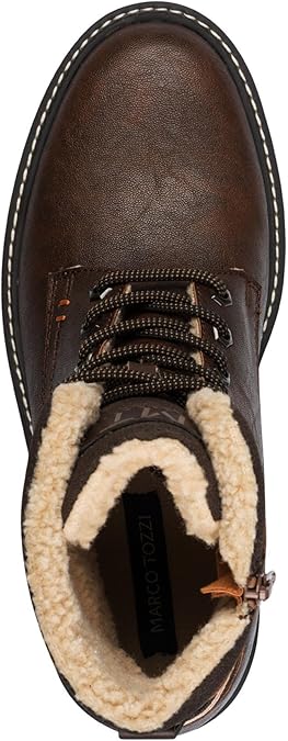 Marco Tozz 216210 Mens Cognac Brown Water Resistant Warm Lined Lace Up Winter Boots With Zip & Thick Cleated Soles