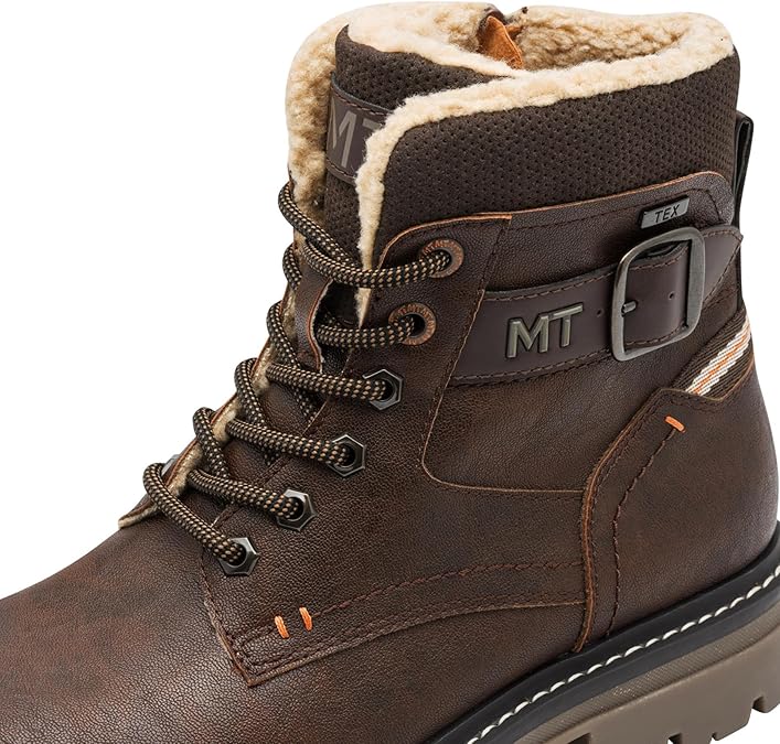 Marco Tozz 216210 Mens Cognac Brown Water Resistant Warm Lined Lace Up Winter Boots With Zip & Thick Cleated Soles