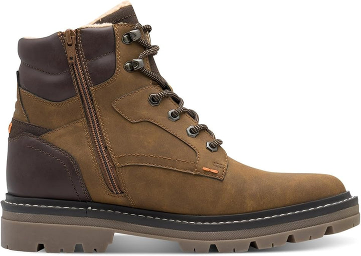 Marco Tozz 216211 Mens Cognac Brown Water Resistant Warm Lined Lace Up Winter Boots With Zip & Thick Cleated Soles