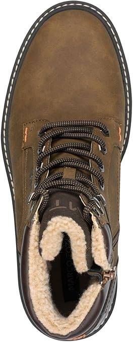 Marco Tozz 216211 Mens Cognac Brown Water Resistant Warm Lined Lace Up Winter Boots With Zip & Thick Cleated Soles