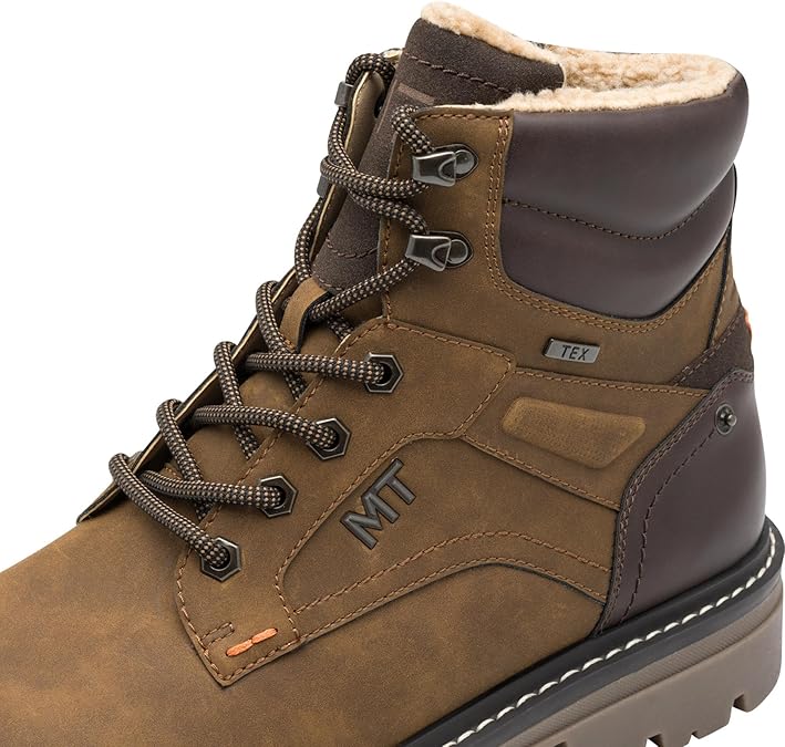 Marco Tozz 216211 Mens Cognac Brown Water Resistant Warm Lined Lace Up Winter Boots With Zip & Thick Cleated Soles