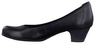 Tamaris 22302 Black Leather Block Heel Court Shoes Airline Crew Office