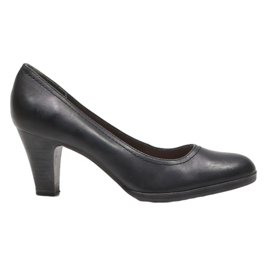 Tamaris 22406 Black Leather Antishokk High Heel Court Shoes Work Office Cabin Crew