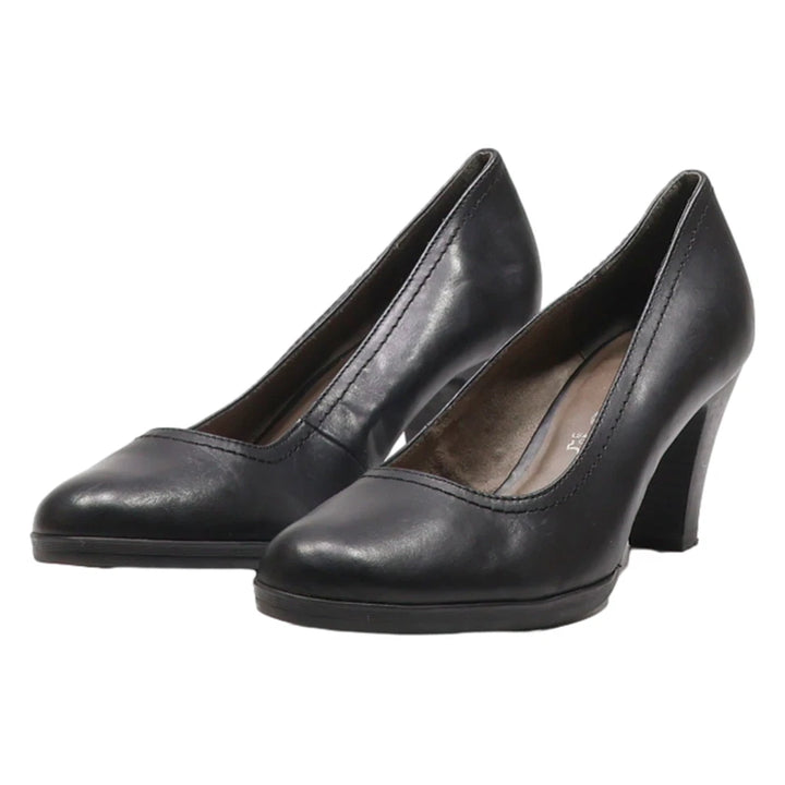 Tamaris 22406 Black Leather Antishokk High Heel Court Shoes Work Office Cabin Crew