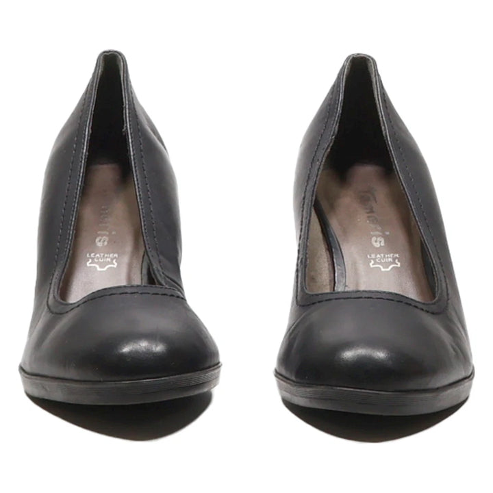 Tamaris 22406 Black Leather Antishokk High Heel Court Shoes Work Office Cabin Crew