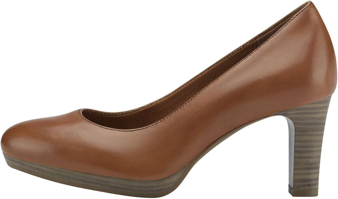 Tamaris 22410 Tan Brown Leather High Mid Heel Court Shoes Work Office Cabin Crew