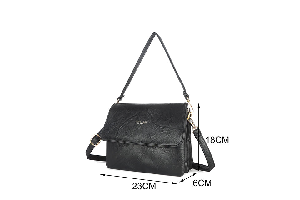 Long & Son Ladies Small Clutch/ Shoulder/ Crossbody Handbag With Flap Black