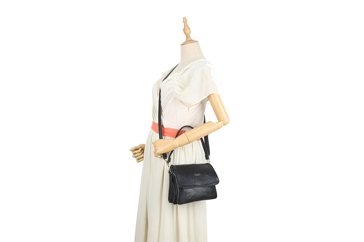 Long & Son Ladies Small Clutch/ Shoulder/ Crossbody Handbag With Flap Black
