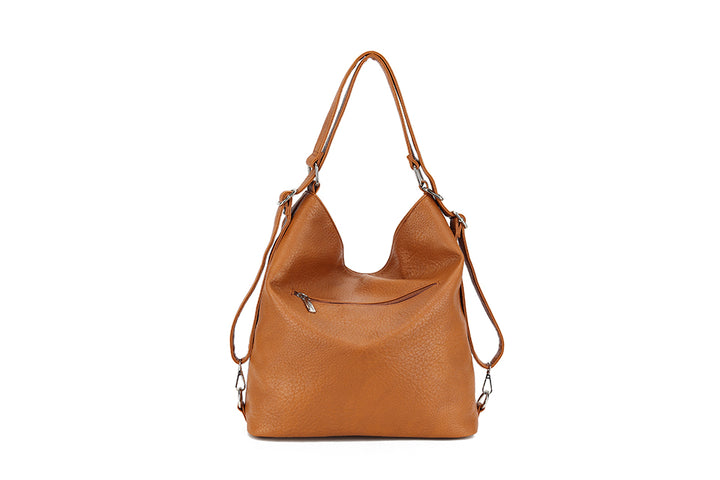 Long & Son Ladies Large Faux Leather Shoulder Bag/ Rucksack With Pocket Tan
