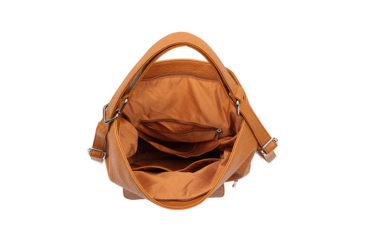 Long & Son Ladies Large Faux Leather Shoulder Bag/ Rucksack With Pocket Tan