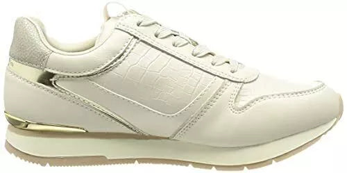 Tamarie 23603 Ladies Cream Athleisure Fashion Wedge Lace Up Trainers With Zip Fasten
