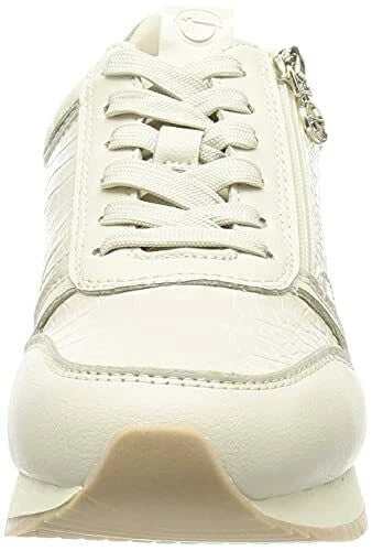 Tamarie 23603 Ladies Cream Athleisure Fashion Wedge Lace Up Trainers With Zip Fasten