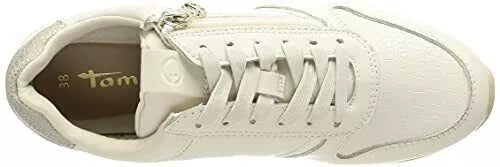 Tamarie 23603 Ladies Cream Athleisure Fashion Wedge Lace Up Trainers With Zip Fasten