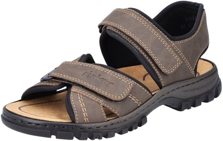 Rieker Antistress 25051 Mens Tobacco Brown Faux Leather Cross Over Double Touch Fasten Lightweight Sandals