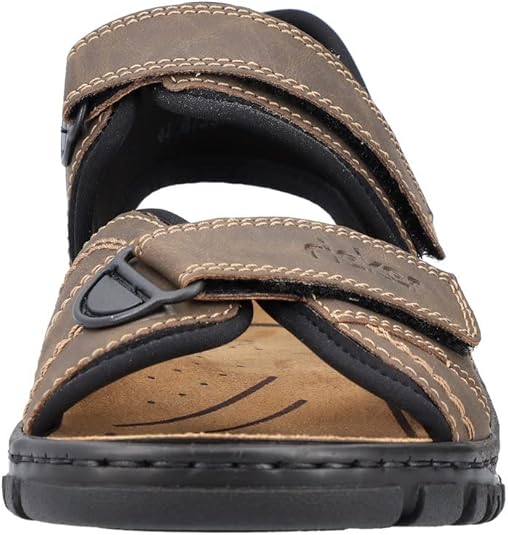 Rieker Antistress 25051 Mens Tobacco Brown Faux Leather Cross Over Double Touch Fasten Lightweight Sandals