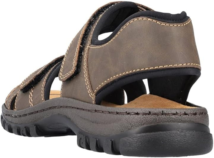 Rieker Antistress 25051 Mens Tobacco Brown Faux Leather Cross Over Double Touch Fasten Lightweight Sandals