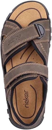 Rieker Antistress 25051 Mens Tobacco Brown Faux Leather Cross Over Double Touch Fasten Lightweight Sandals