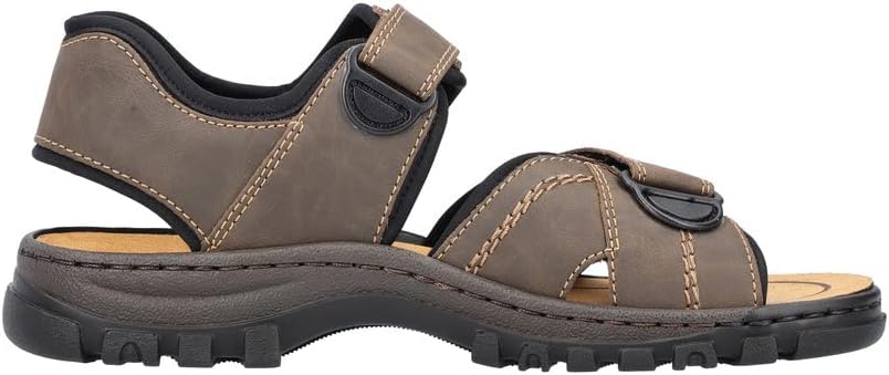 Rieker Antistress 25051 Mens Tobacco Brown Faux Leather Cross Over Double Touch Fasten Lightweight Sandals