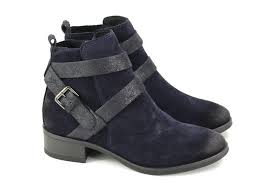 Tamaris 25053 Ladies Navy Distressed Suede Block Heel Zip Up Ankle Boots