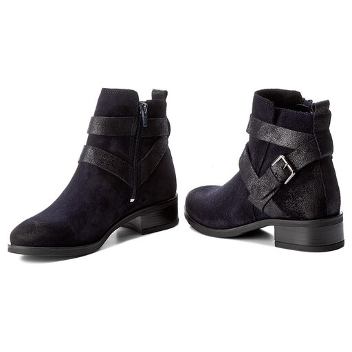 Tamaris 25053 Ladies Navy Distressed Suede Block Heel Zip Up Ankle Boots