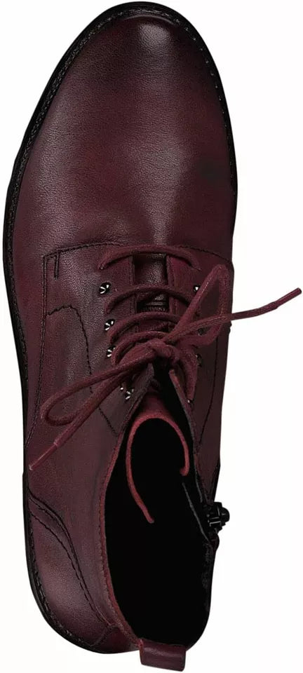Ladies Tamaris 26207 Burgundy Red Leather Warm Lined Lace Up Memory Foam Ankle Boots