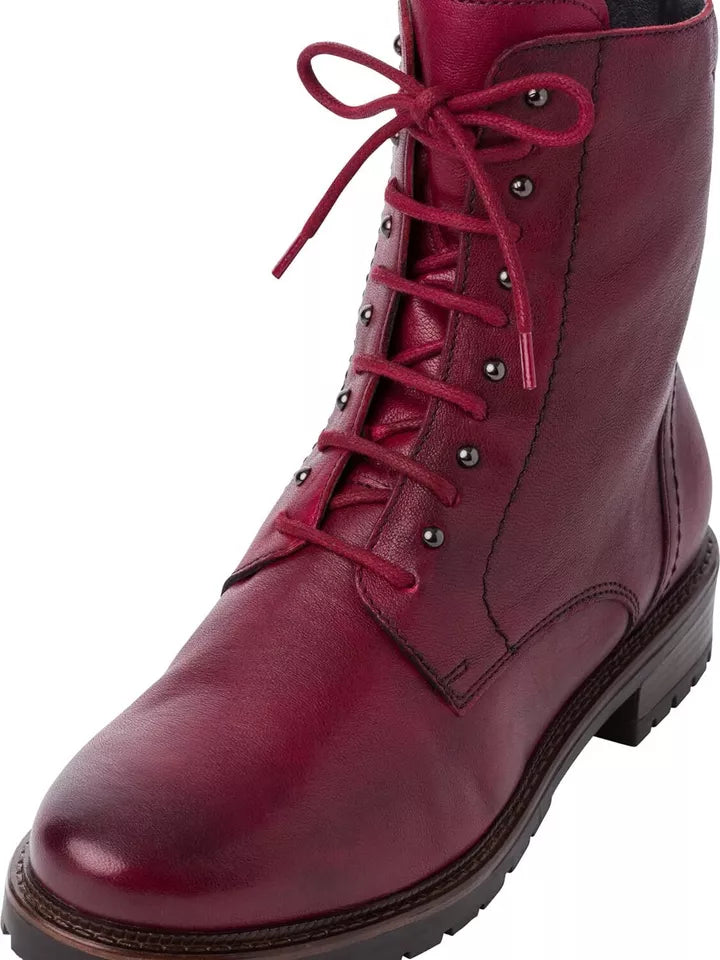 Ladies Tamaris 26207 Burgundy Red Leather Warm Lined Lace Up Memory Foam Ankle Boots