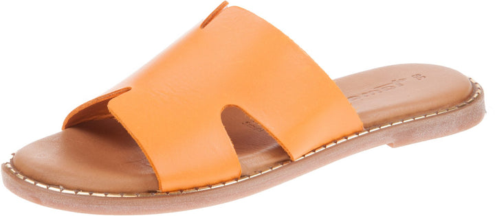Tamaris 27135 Womens Orange Leather Flat Memory Foam Slider Mules Sandals