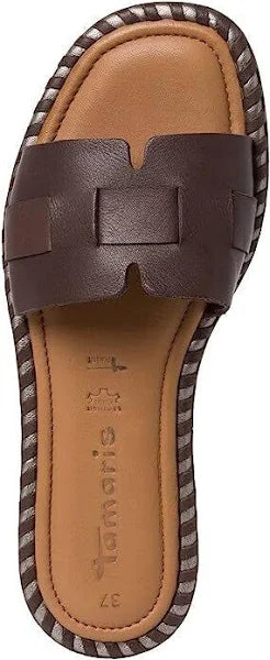 Tamaris 27137 Ladies Mocca Brown  Leather Slider Mule Sandals Touch It Comfort Footbed