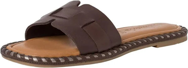 Tamaris 27137 Ladies Mocca Brown  Leather Slider Mule Sandals Touch It Comfort Footbed