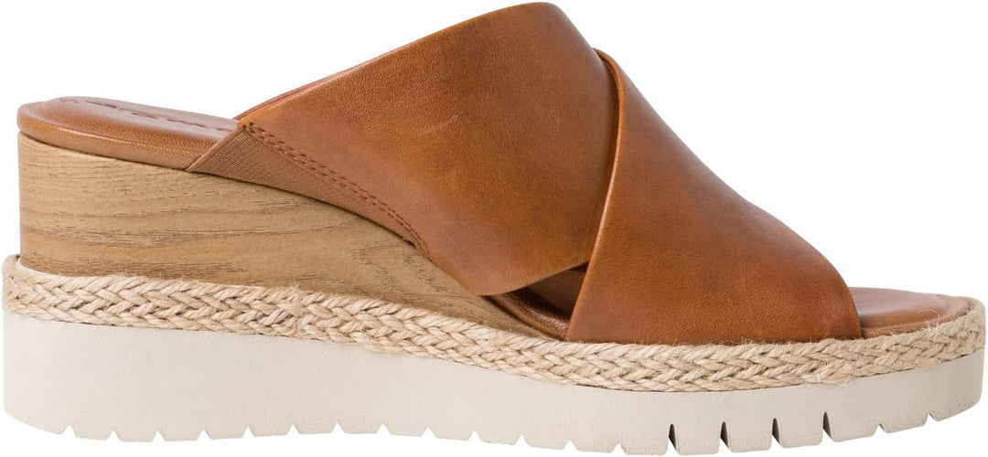 TAMARIS 27223 TAN BROWN CROSSOVER STRAP LEATHER WEDGE MULE SANDALS