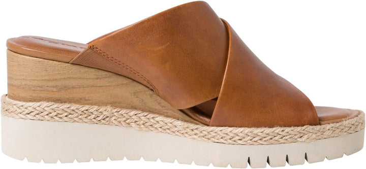 TAMARIS 27223 TAN BROWN CROSSOVER STRAP LEATHER WEDGE MULE SANDALS