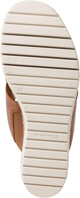 TAMARIS 27223 TAN BROWN CROSSOVER STRAP LEATHER WEDGE MULE SANDALS