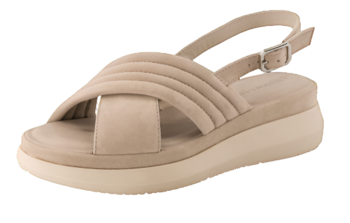 Tamaris 28306 Ladies Nude Taupe Colour Nubuck Chunky Wedge Slingback Sandals