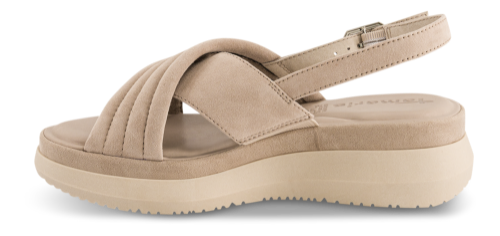 Tamaris 28306 Ladies Nude Taupe Colour Nubuck Chunky Wedge Slingback Sandals