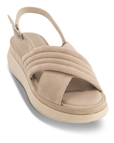 Tamaris 28306 Ladies Nude Taupe Colour Nubuck Chunky Wedge Slingback Sandals