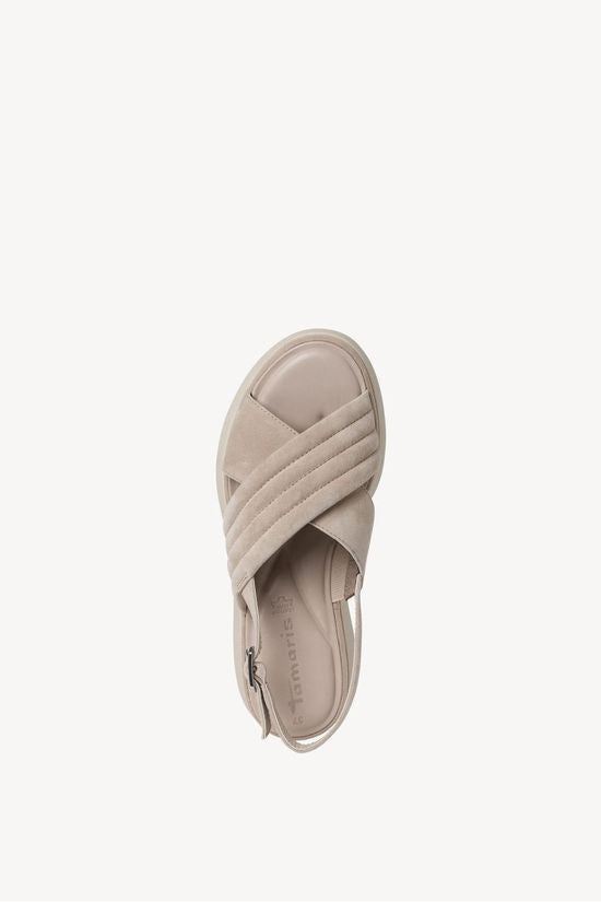 Tamaris 28306 Ladies Nude Taupe Colour Nubuck Chunky Wedge Slingback Sandals