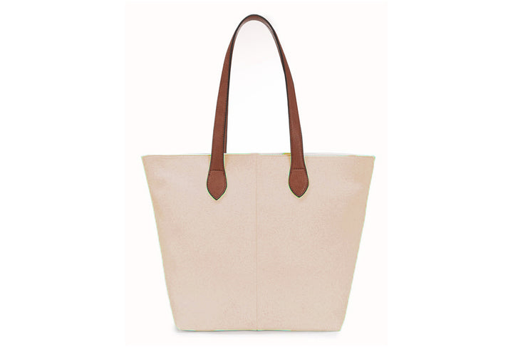 LONG & SON LADIES FAUX LEATHER MEDIUM TOTE SHOULDER/SHOPPING BAG WITH TAN STRAP AND ZIP FASTENING OFF WHITE