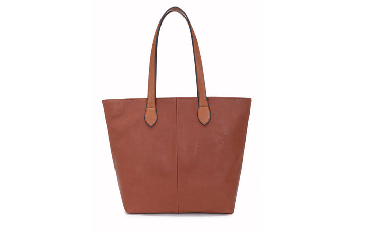 Long & Son Faux Leather Medium Tote Shoulder/Shopping Bag With Tan Strap And Zip Fastening Dark Tan