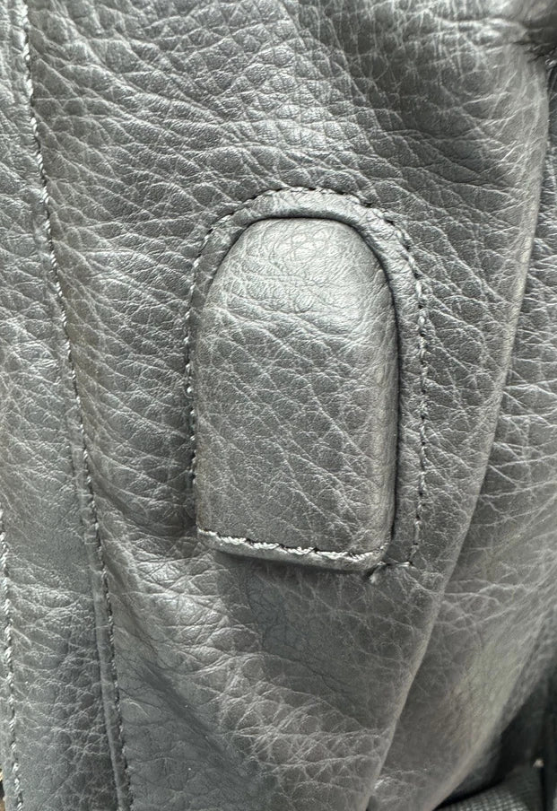 Long & Son Ladies Medium Antique Effect Faux Leather Fashion Rucksack Multi Pockets Grey With Built In USB Charging Wire