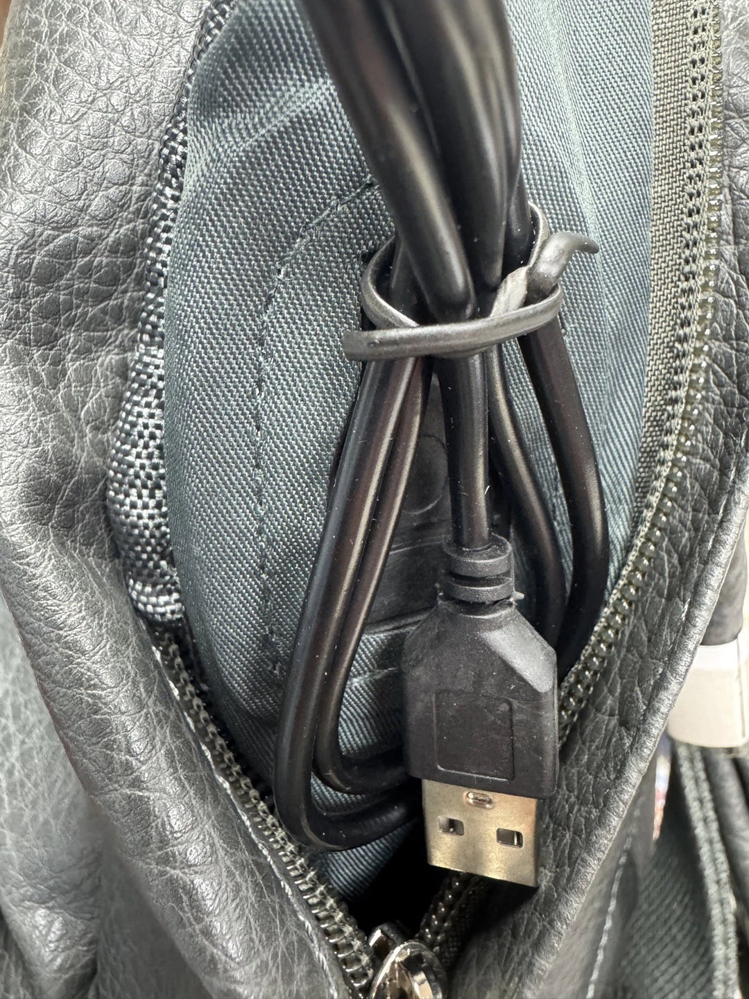 Long & Son Ladies Medium Antique Effect Faux Leather Fashion Rucksack Multi Pockets Grey With Built In USB Charging Wire
