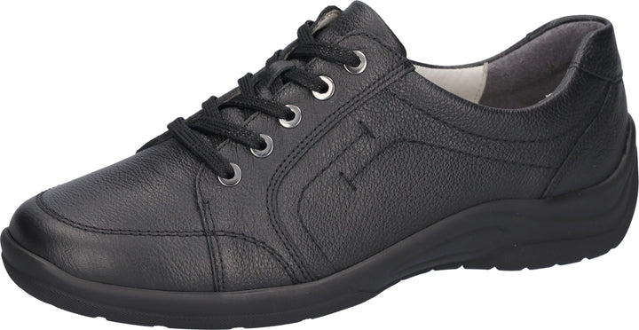 Waldlaufer Hesna Ladies WIDE FIT Black Leather Lace Up Shoe Removable Insole