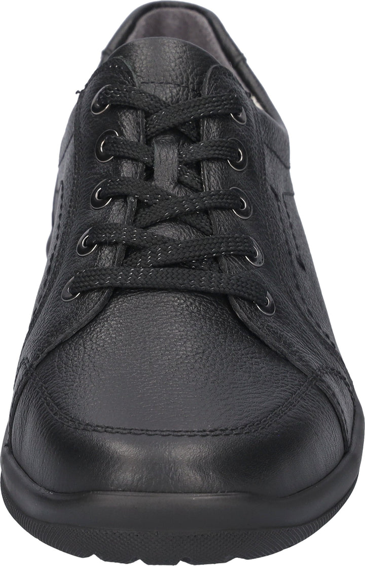 Waldlaufer Hesna Ladies WIDE FIT Black Leather Lace Up Shoe Removable Insole