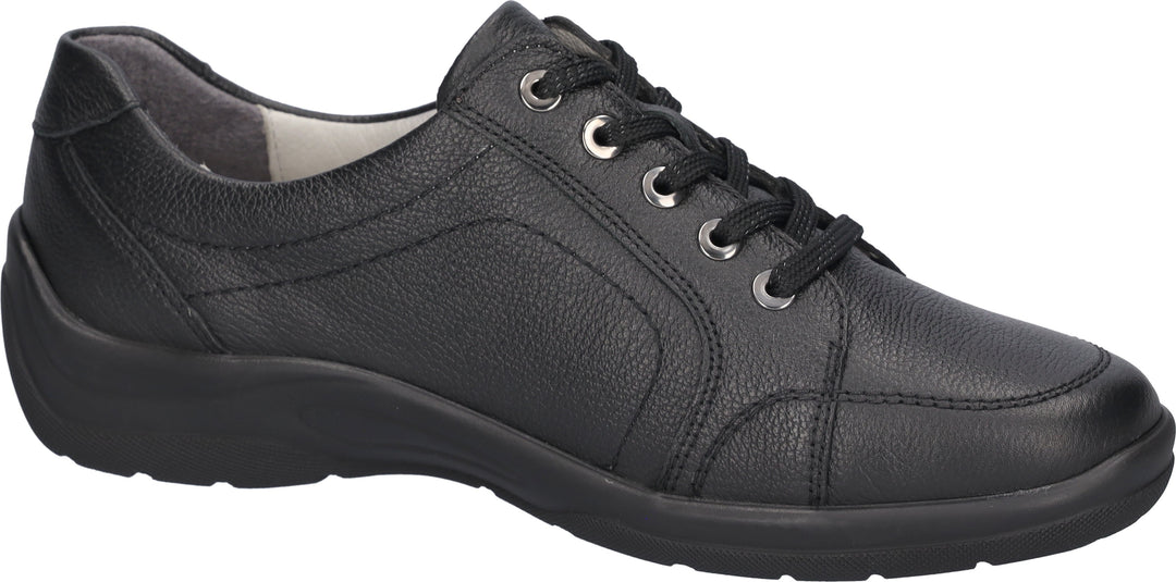 Waldlaufer Hesna Ladies WIDE FIT Black Leather Lace Up Shoe Removable Insole
