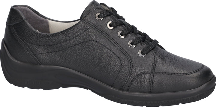 Waldlaufer Hesna Ladies WIDE FIT Black Leather Lace Up Shoe Removable Insole