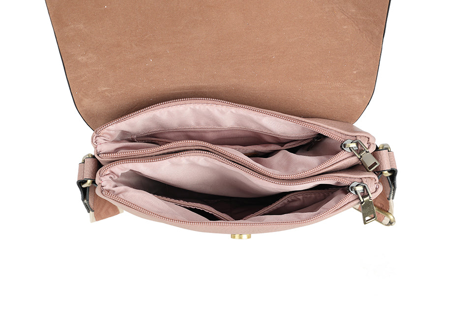 Long & Son Ladies Soft Faux Leather Crossbody Bag Canvas Adjustable Strap With Flap Taupe