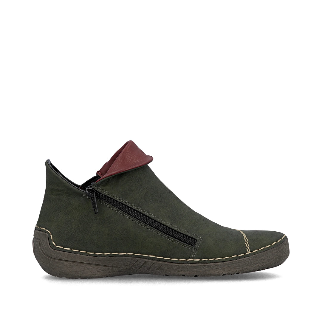 Rieker Ladies 72581  Olive Green Wide fit Zip up Walking Casual Boots with Warm Lining