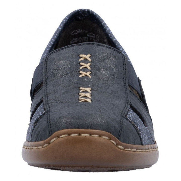 Rieker Antistress 41385 Ladies Leather Light Weight Elasticated Slip On Shoes Navy Combination