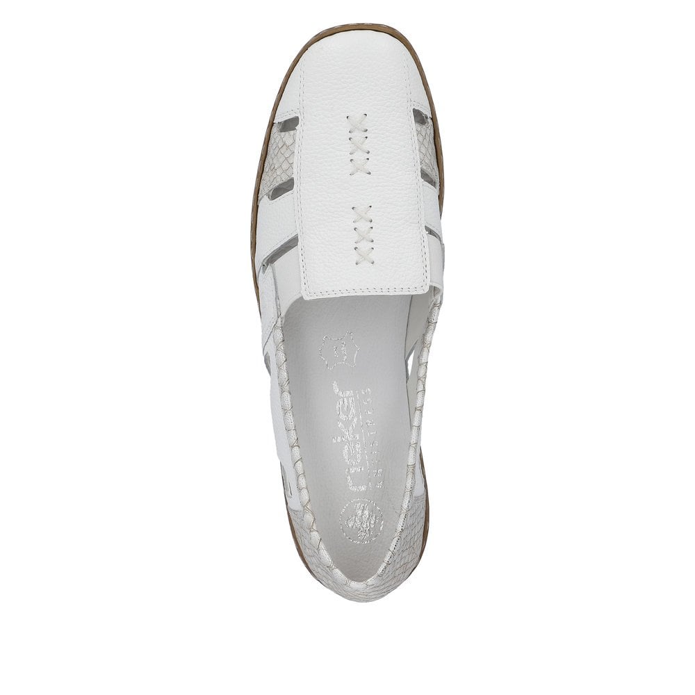 Rieker Antistress 41385 Ladies Leather Light Weight Elasticated Slip On Shoes White Combination