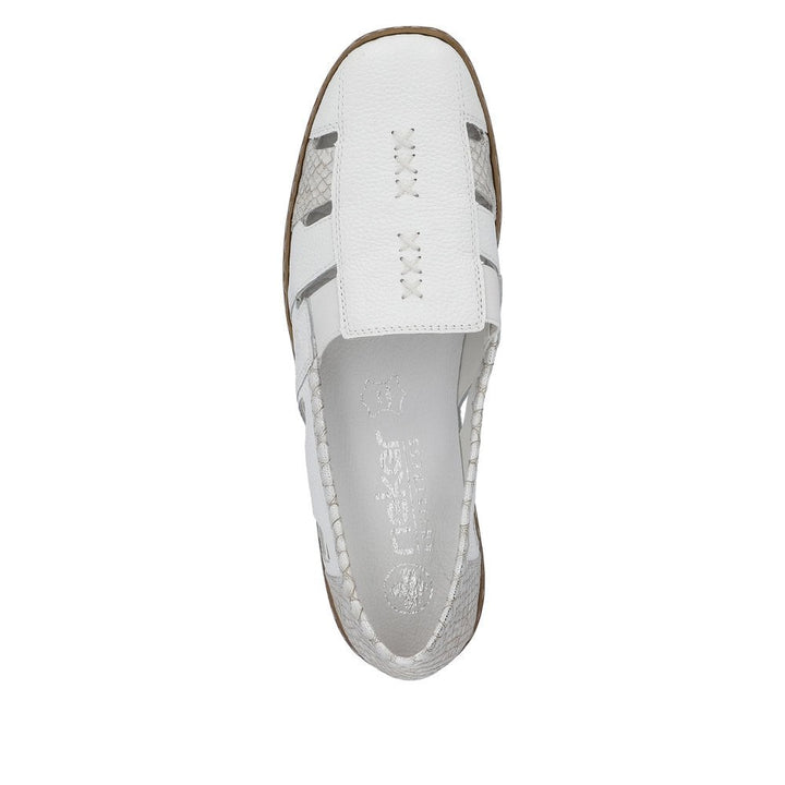 Rieker Antistress 41385 Ladies Leather Light Weight Elasticated Slip On Shoes White Combination