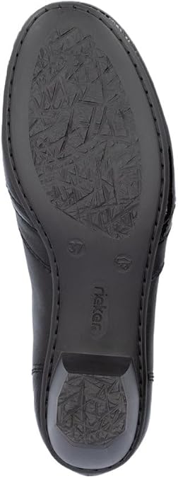 Rieker Antistress 41757 Ladies Black Leather/Patent Low Heel Trouser Shoes Boots With Brogue Pattern